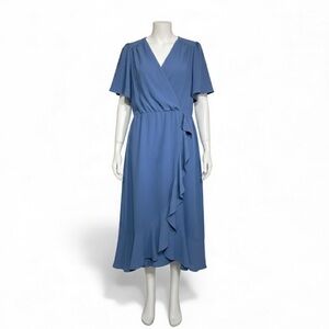 Luxology Blue Ruffle Midi Dress